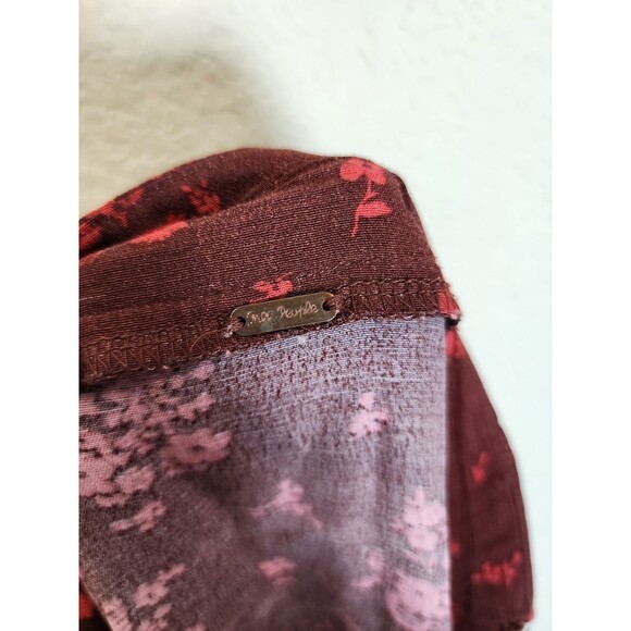 Free People Skirt Size 4 Maroon Floral Ruffle Hem Mini Drop Waist Boho Rayon - Picture 8 of 10